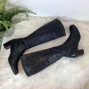STUART WEITZMAN KNEE HIGH LEATHER BLOCK HEEL BOOTS BLACK SZ 6.5